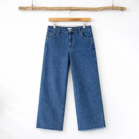 Rachel Zoe high rise wide leg trouser jeans raw hem 14 - Picture 1 of 6